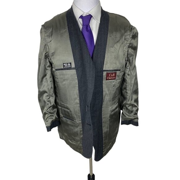 C&R Clothiers 2 Piece Suit 44R/36W Grey Pinstripe 2 Button Single Vent Jacket - Picture 9 of 16